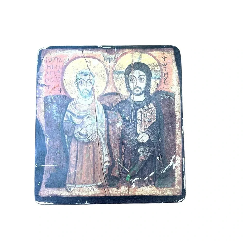 Vintage Icon Of Friendship Christ And The Believer On Block Of Wood